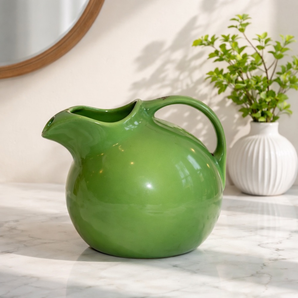 Vintage MCM Hall Pottery Green Ball Water PITCHER